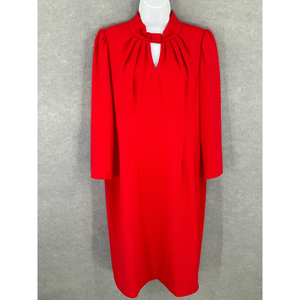 Calvin Klein Red Sheath Dress Sz 14 Mock Neck Long Sleeve Cocktail Office